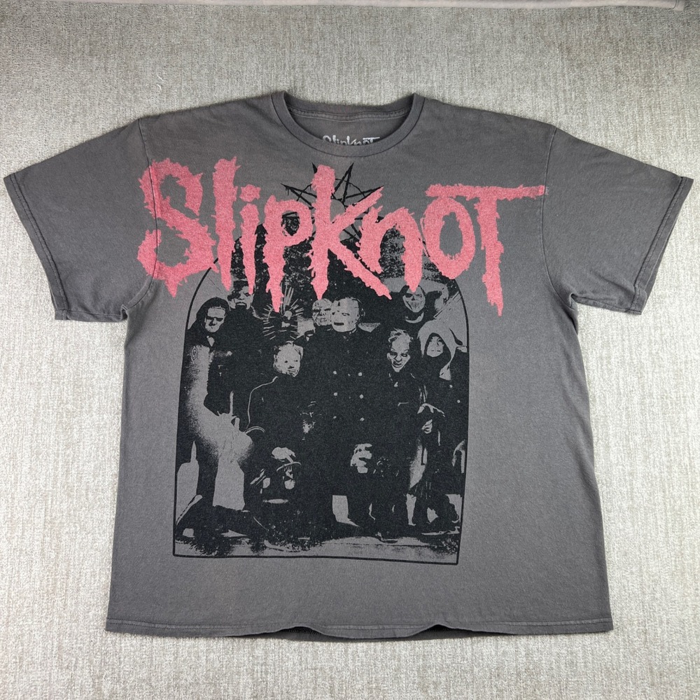 Slipknot Band Graphic T-Shirt Mens XL Grey Heavy Metal Grunge Rock Baggy Tee